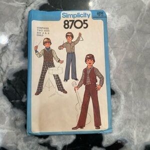 Simplicity Vintage Cut Boys Pants Shirt and Lined Vest Size 4 and 6 Pattern 8705